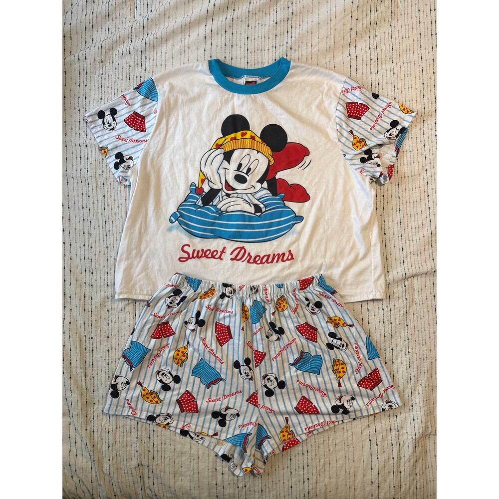 Vintage Mickey Unlimited Disney Crop Top Shorts Pajama Sleep Set Size 1X